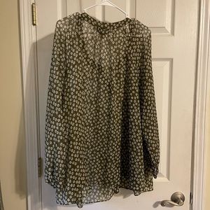 Sheer dark green w/white flower blouse by Lane Bryant, Size 18